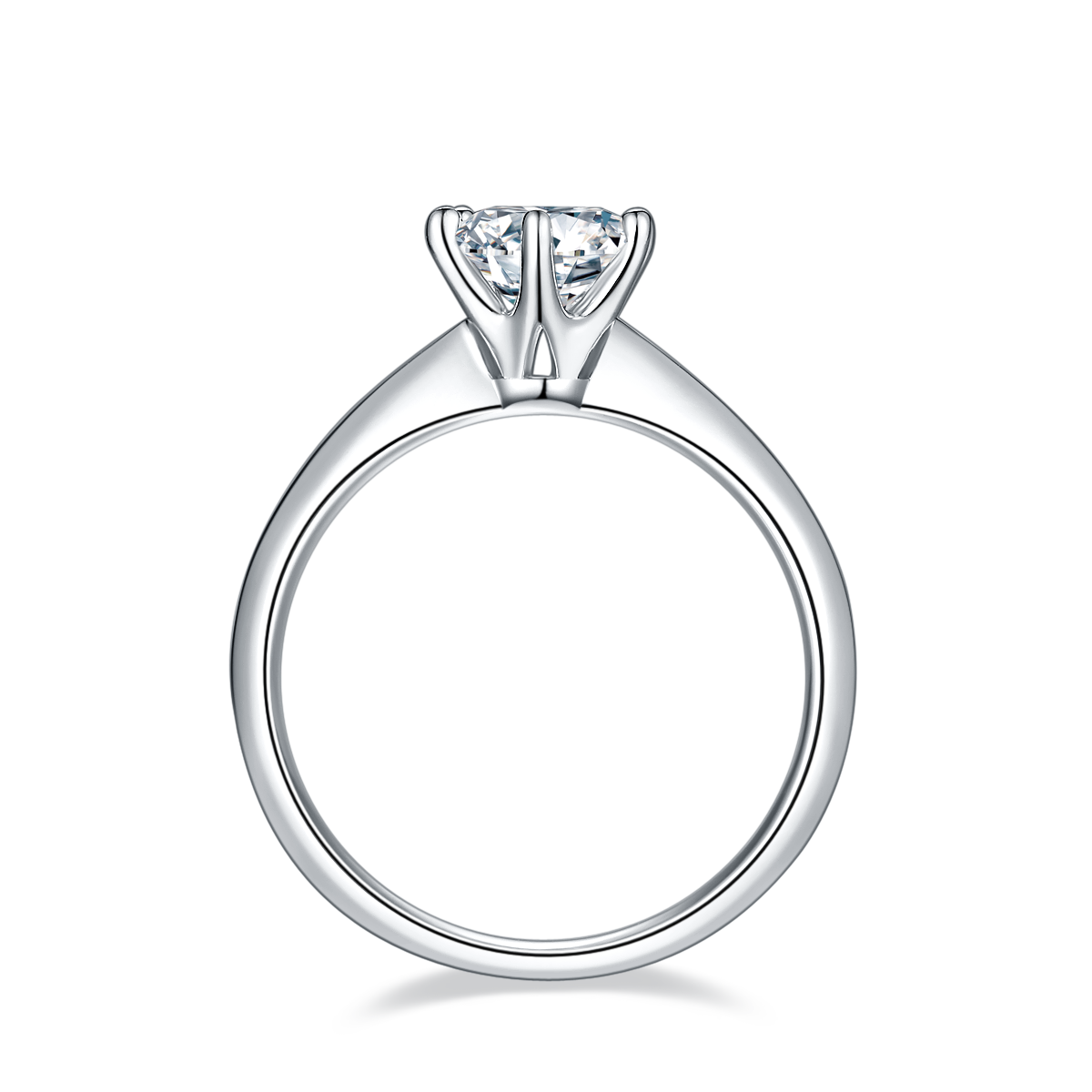 Straight arm classic six claw T home S925 silver plated platinum Moissanite women's ring 1 carat D-grade